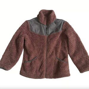 Reebok Kids Dark Pink Fleece Jacket with Gray Vinyl Trim • Size S (7/8) 🗣